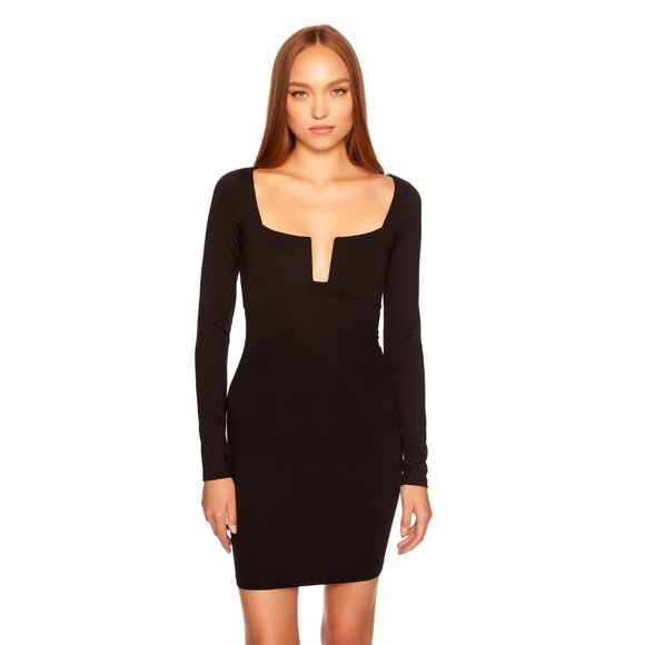 Susana Monaco NWT Square Wire Long Sleeve Mini Dress in Black size Medium - Picture 1 of 9
